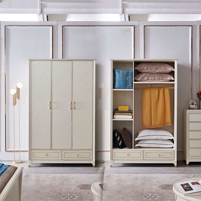 Rubberwood Wardrobe Cabinet Modern White Wardrobe Armoire with Legs