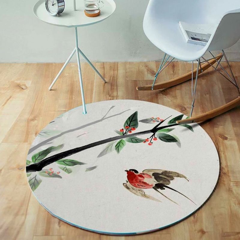 Unique Bird Pattern Rug with Branch Multicolor Oriental Carpet Polyester Machine Washable Non-Slip Carpet for Balcony