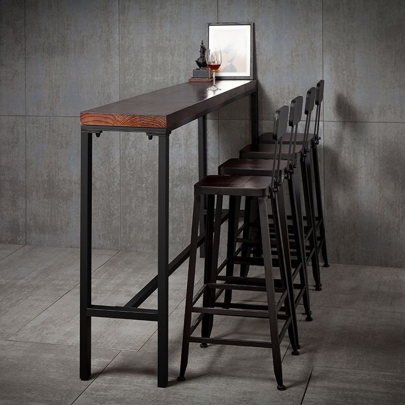 Wood Brown Bistro Accent Dining Table Industrial Rectangle Trestle Pub Table