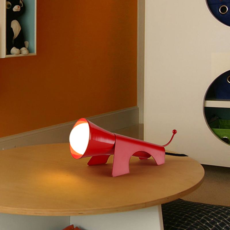 1 tête pour enfants de bureau dessin léger Carton rouge / jaune lampe de table de nuit avec une teinte métallique en forme de chien