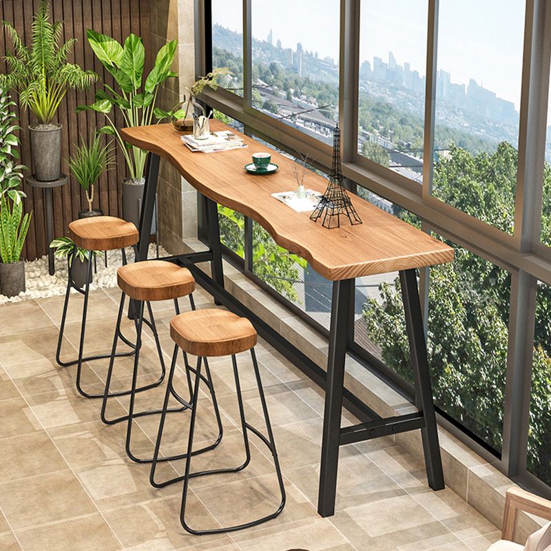 Contemporary Solid Wood Top Oval Trestle Bar Dining Table for Living Room