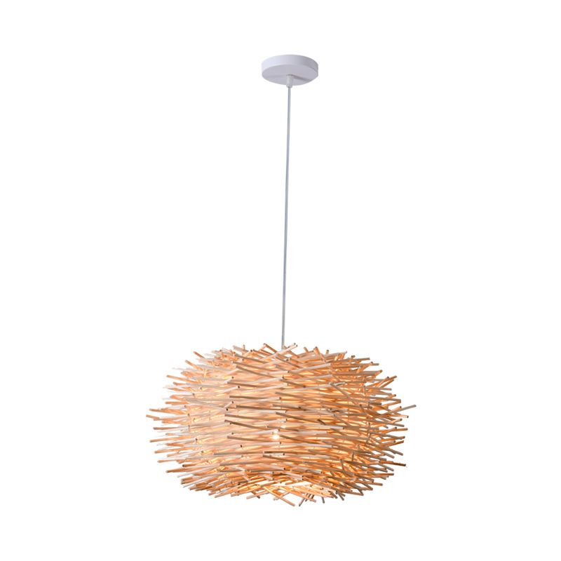 Bird's Nest Hanging Light Kit 1-Light Bamboo Asia Pendant Light for Dining Room