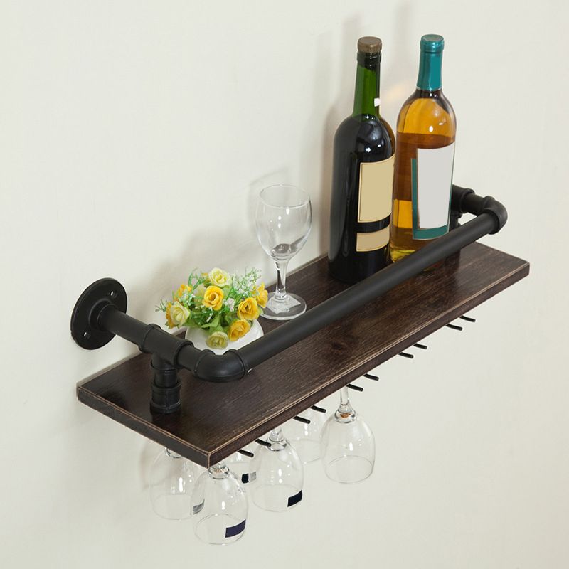 Industrial Wall Mounted Wine Bottle & Glass Rack Wooden Bottle Wine Rack for Kitchen