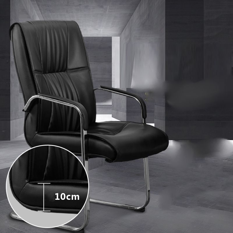 Faux Leather Executive Chair No Wheels Modern Office Chair with Fixed Arms