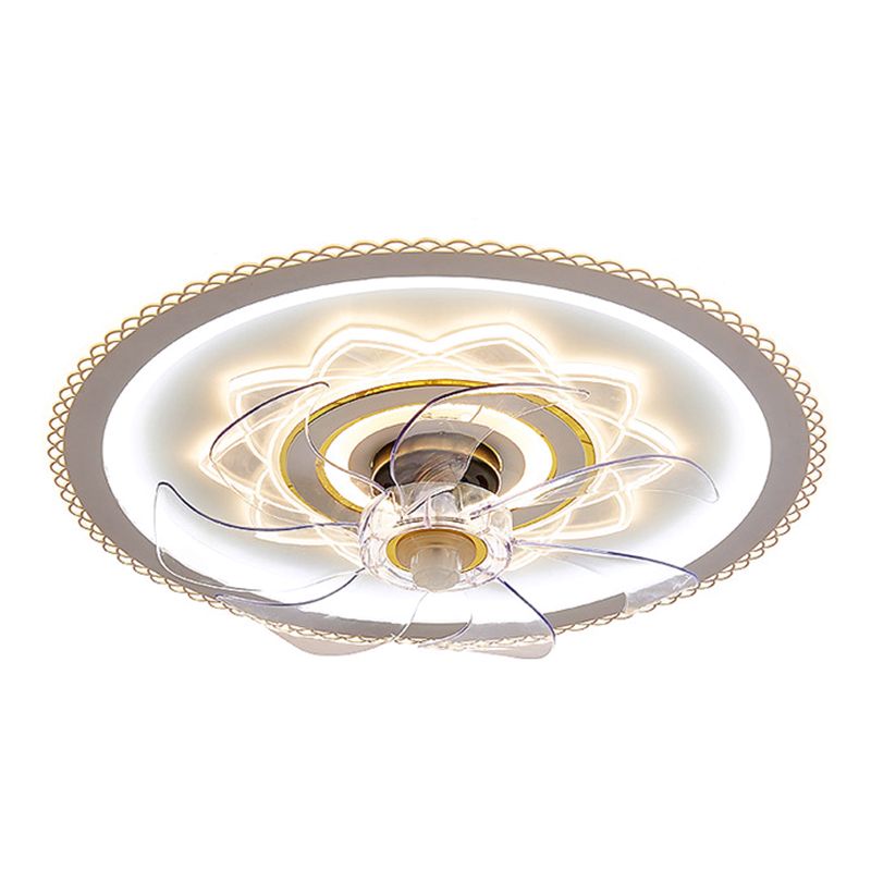 White and Gold Round Fan Lamp Simplicity LED Acrylic Semi Flush Ceiling Light with Remote