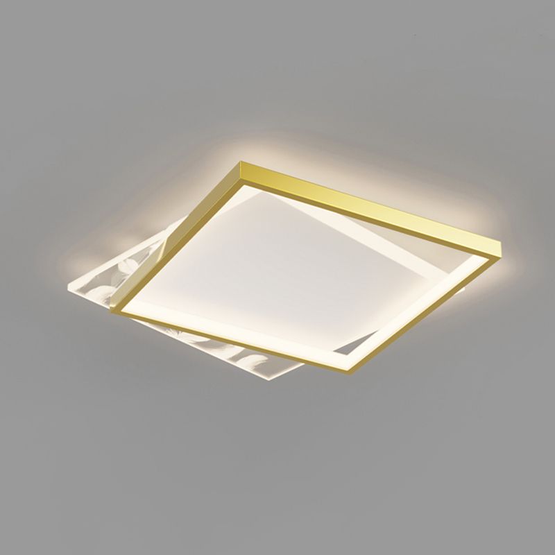 Acrylic Gold Feather LED Ceiling Light in Modern Concise Style Oblong Metal Flush Mount for Interior Spaces