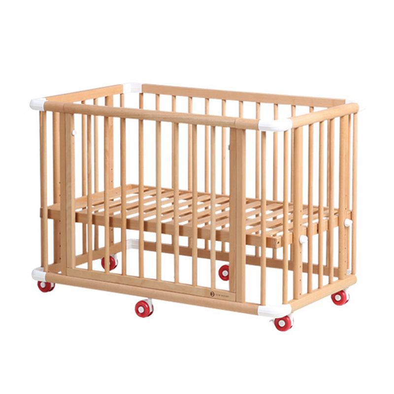 Farmhouse Wood Baby Crib Beech Light Wood Nursery Crib with Casters