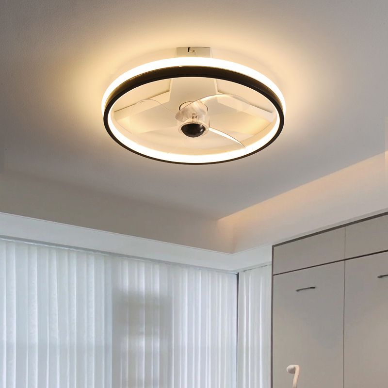 Modernism Single White/Black Ceiling Fan Lamp LED Ceiling Fan Light for Bedroom