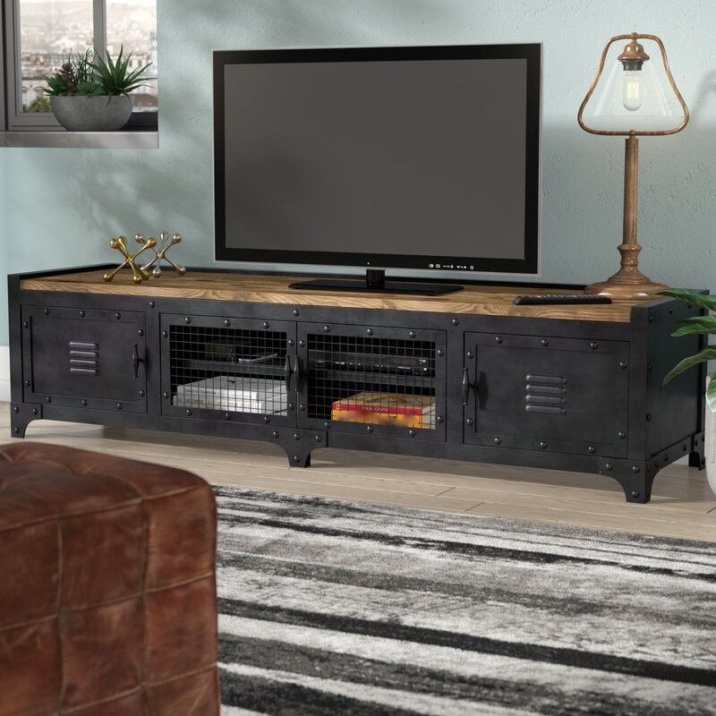 American Retro Industrial Style TV Cabinet Iron Art Solid Wood Bedroom TV Stand