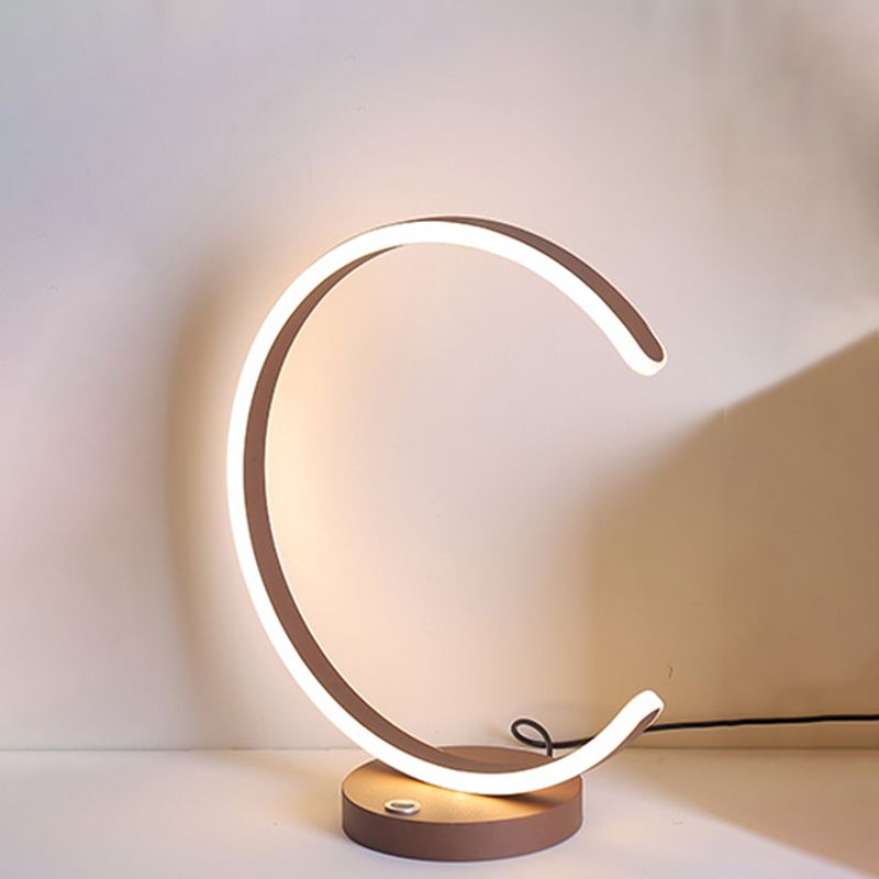 Coffee Curved Nightstand Lamp Minimalism LED Acrylic Task Lighting in Warm/White Light