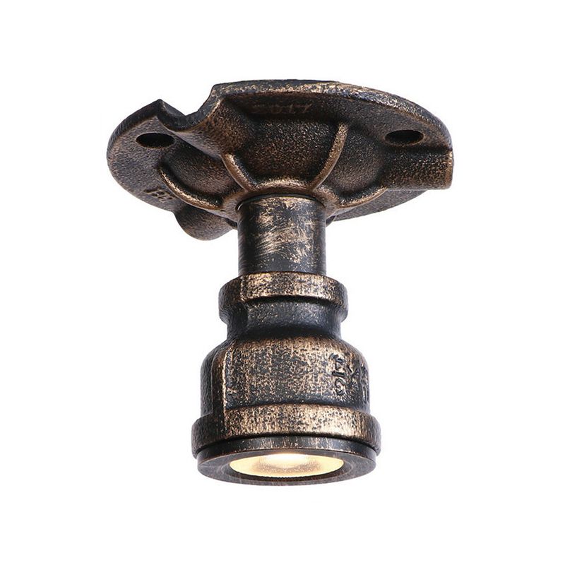 1 Light Metal Semi Flush Light Rustic Industrial Antique Brass Water Pipe Hallway Ceiling Mounted Light