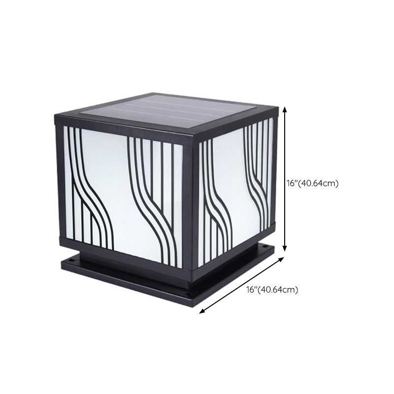 Metal Square Shape Outdoor Lights Modern Style 1-Light Solar Pillar Lamp