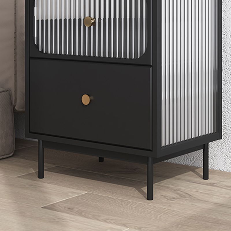 Black/White/Golden Nightstand Modern Glass 2 Drawers Night Table