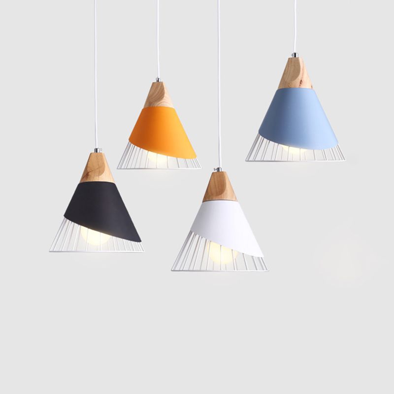 Modern Dining Room Ceiling Pendant Light Wood Cone Hanging Light with 1 Light