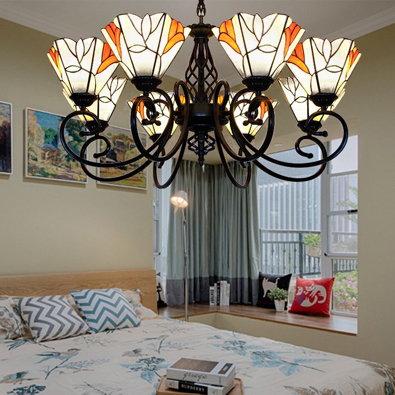 Magnolia hangend licht met metalen ketting multi -light lodge gebrandschilderde glazen hangerverlichting voor woonkamer