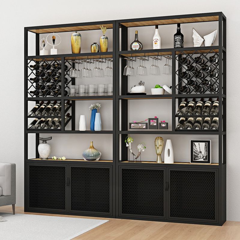 Industrial Freestanding Wine Bottle & Glass Rack Metal Bottle Holder with Shelf