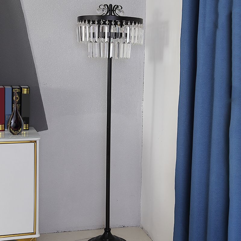 Crystal Black Standing Floor Lamp 2-Teir Drum 1 Blub Contemporary Standing light