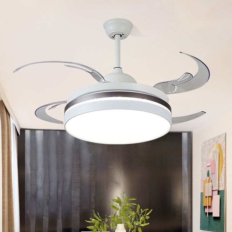 48 "W LED Hanger Ventilatorverlichting Minimalisme Cirkelcirkel metalen Semi Flush Mount plafondlicht in wit voor slaapkamer, 4 messen