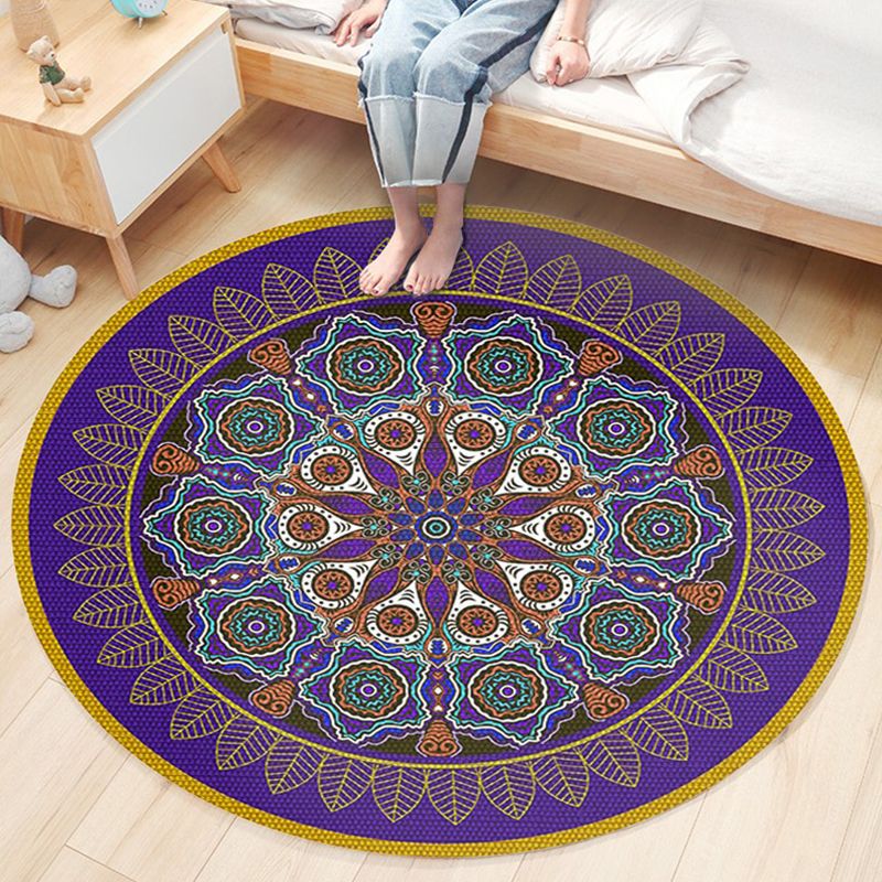 Ethnic Boho Chic Rug Multi-Colored Floral Carpet Machine Washable Non-Slip Backing Pet Friendly Rug for Bedroom