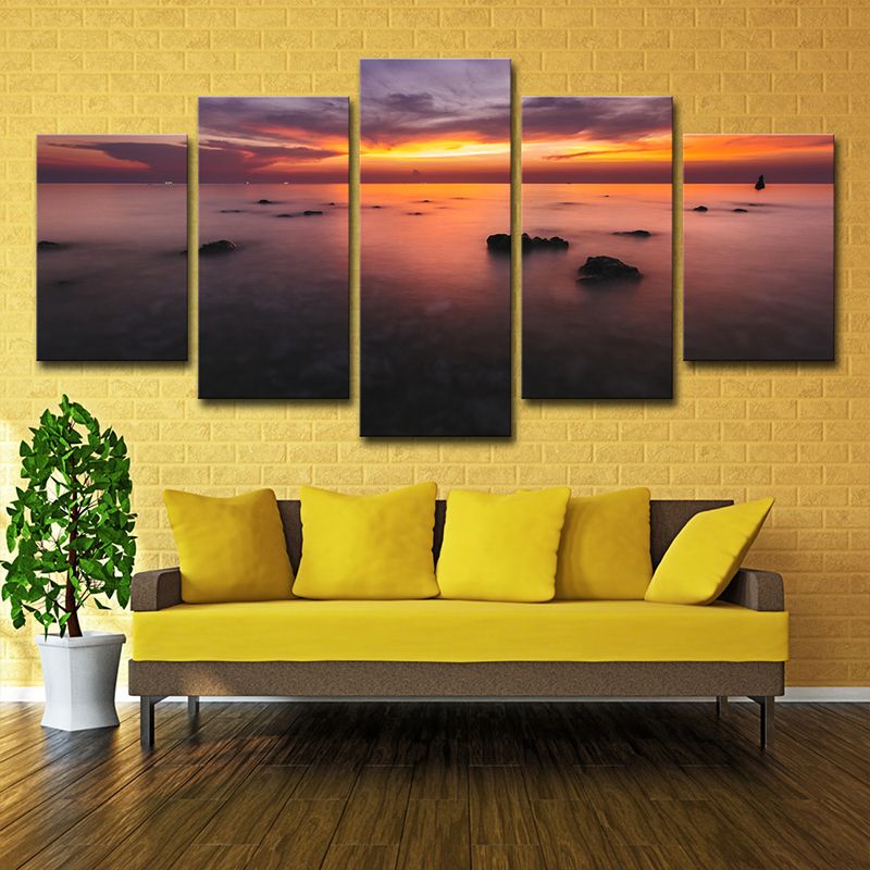 Orange Sunset Glow Wall Decor Multiple-Piece Glam House Interior Canvas Wall Art