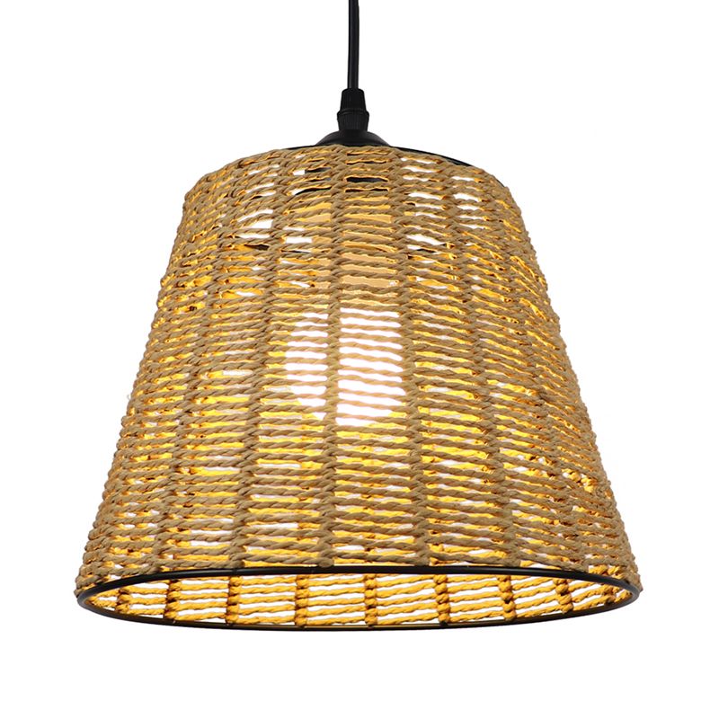 Bucket Hanging Leuchte moderne gewebte Rattan 1-Licht-Innenheizlampe in Beige