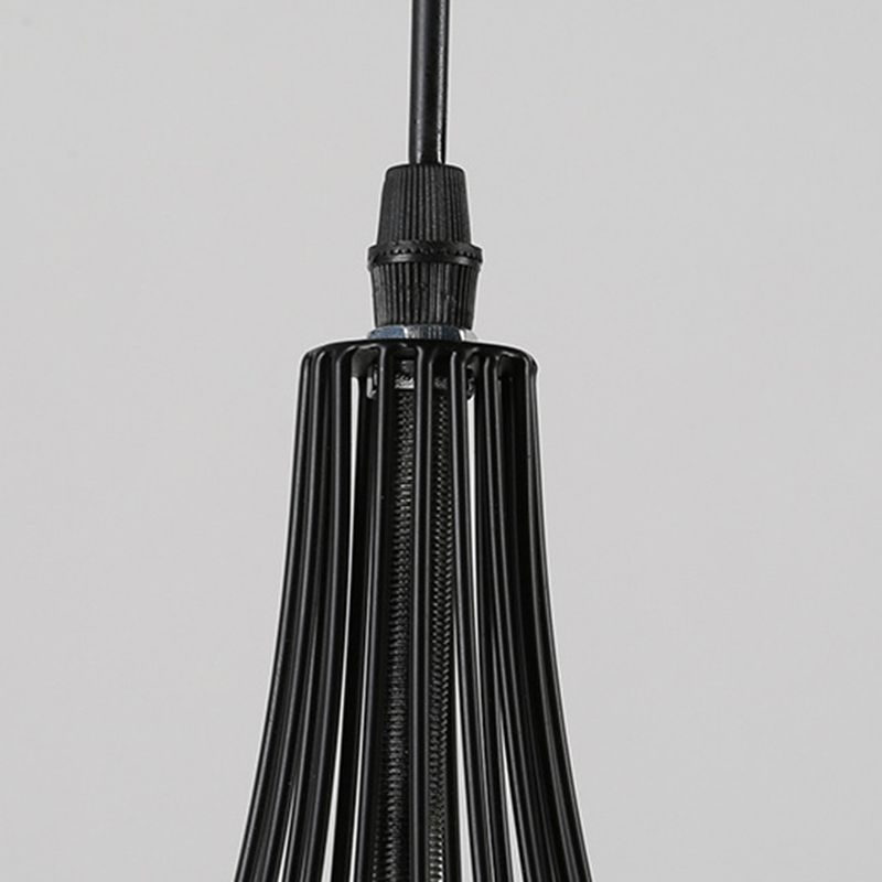 Black Teardrop Shaped Hanging Lamp Vintage Iron 3-Light Dinner Pendant Lighting Fixture