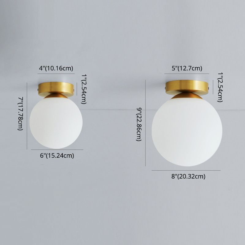 Aisle Flush Mount Lighting Simplistic White Flush Ceiling Light Fixture with Globe Glass Shade