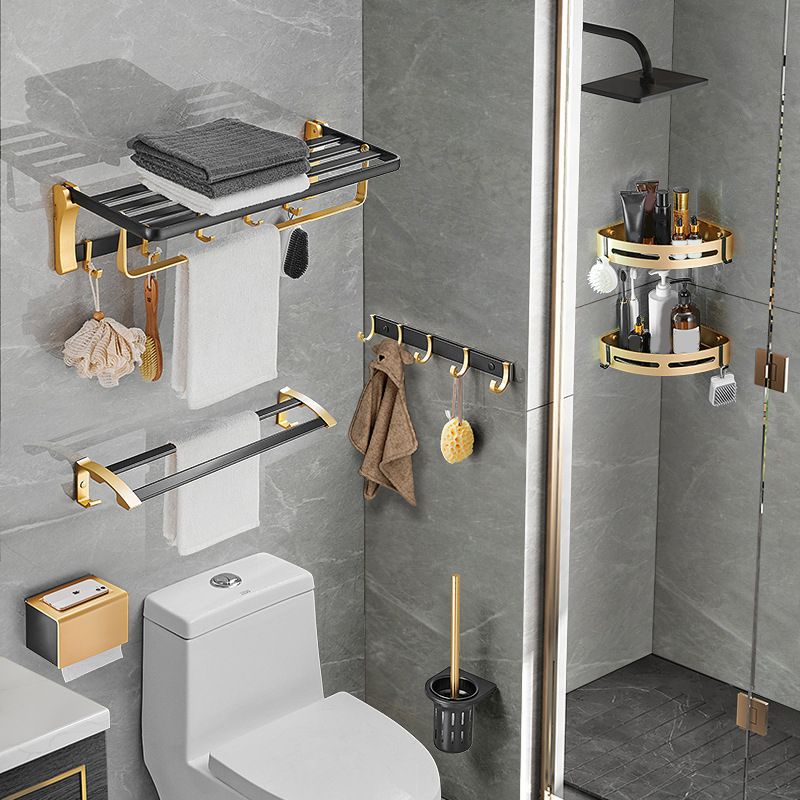 Contemporary Bathroom Accessory Set Black & Golden Bath Shelf/Towel Bar