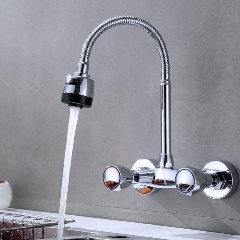 Modern Bridge Faucet Brass Knob Handle Swivel Spout Wall Mounted Pot Filler Faucet