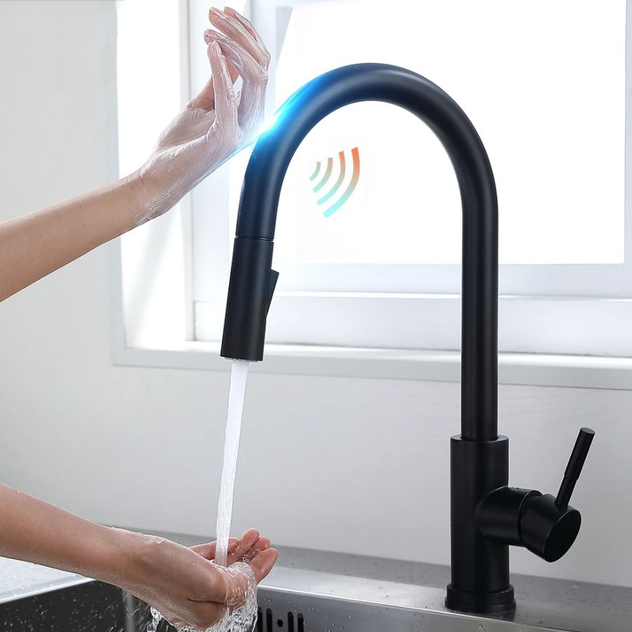 Kitchen Bar Faucet Swivel Spout Gooseneck Touch Sensor Faucet with Pull Down Sprayer