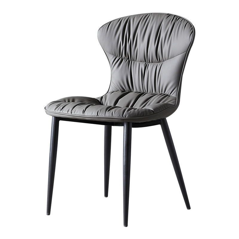 Contemporary Dining Armless Chair Matte Finish Leather Curved Parsons Side Chair