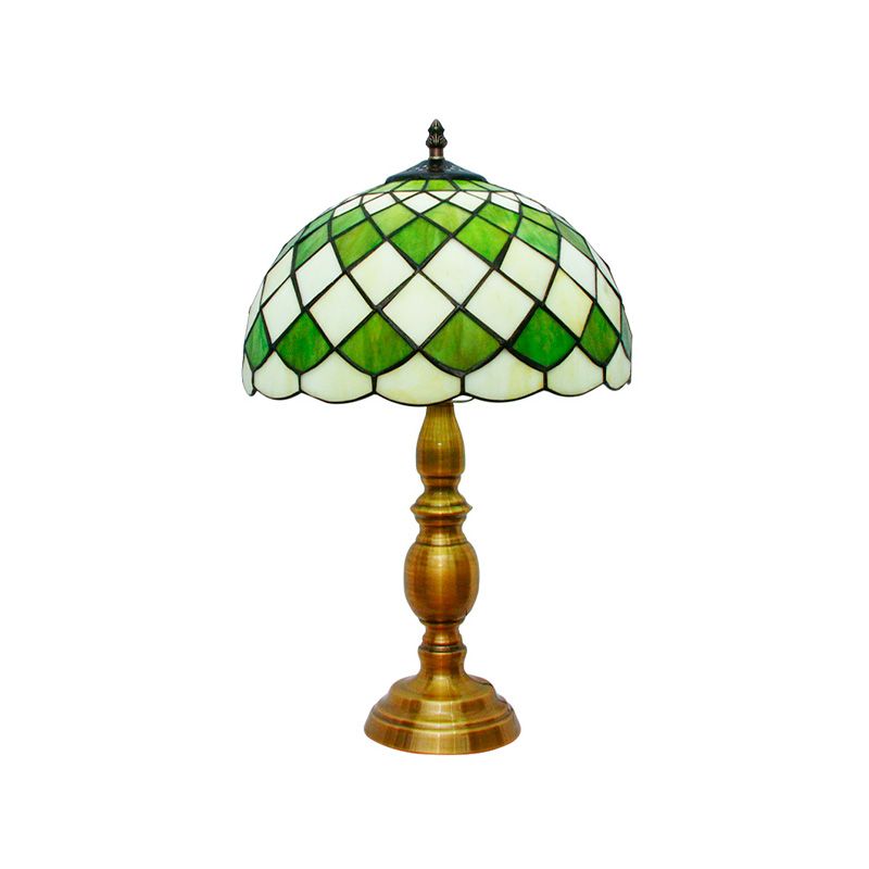 1 Head Bedroom Nightstand Lighting Mediterranean Green Table Lamp with Lattice Bowl Cut Glass Shade