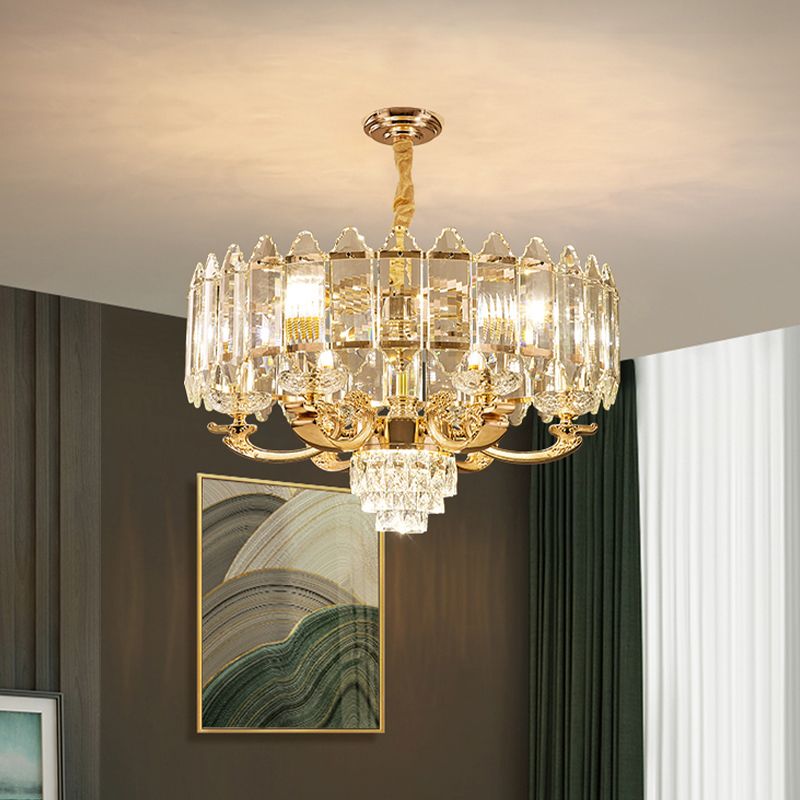 Panneau en or Pendre luminaire Contemporain K9 Crystal 10 Lumières Chandelier de salon