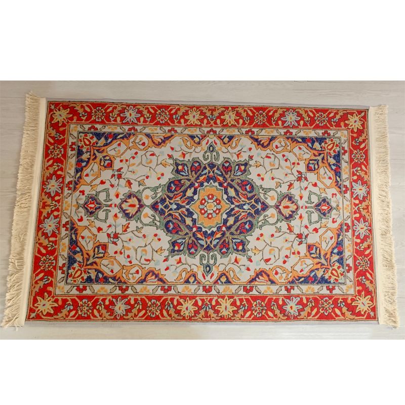 Red Traditional Carpet Antique Pattern Polyester Area Rug Fringe Non-Slip Backing Rug for Home Decor