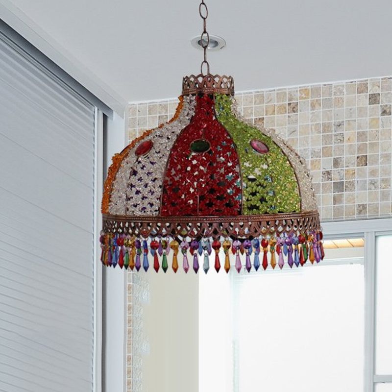 Decorative Bowl Pendant Chandelier 3/6 Bulbs Metal Down Lighting in Orange/Green/Taupe, 14.5"/17"/23.5" Width