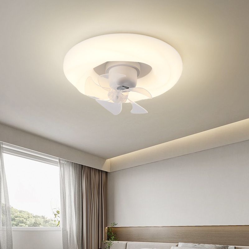 5-Blade White Ceiling Fan Modernism LED Fan with Light for Hallway