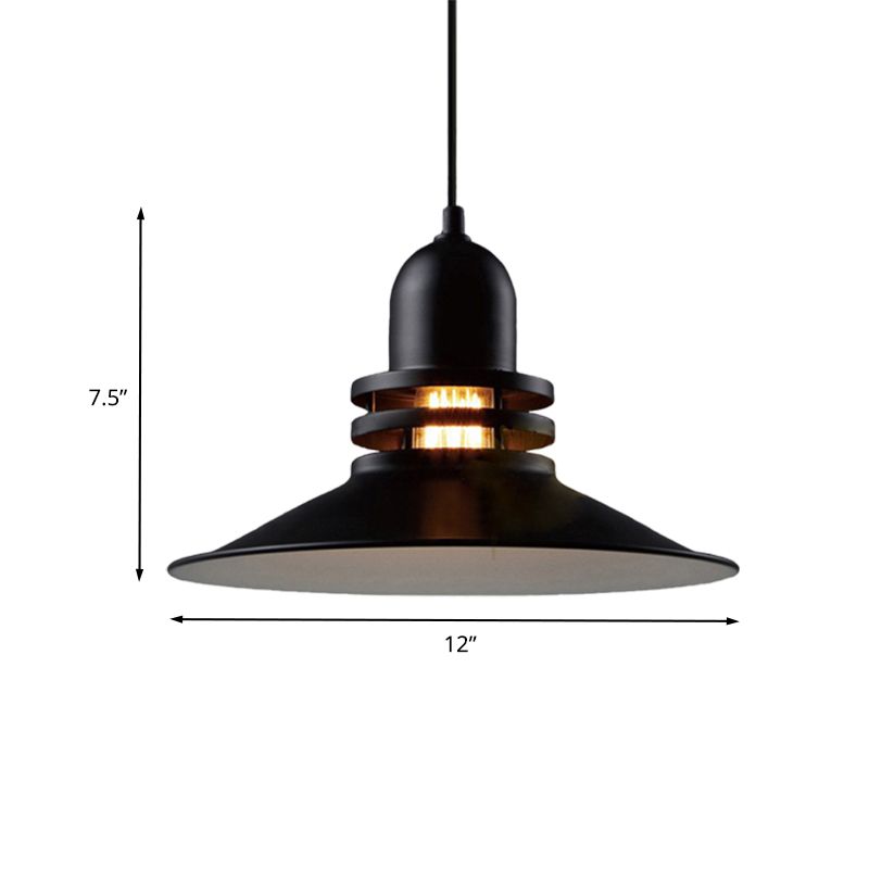 Wide Flare Iron Suspension Light Vintage 1 Light Restaurant Hanging Ceiling Lamp in Black