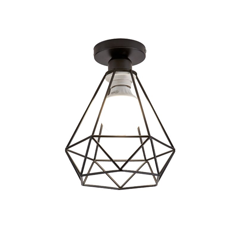 Industrial Flush Ceiling Lights Metal 1-Light Flush Mount in Black for Entryway