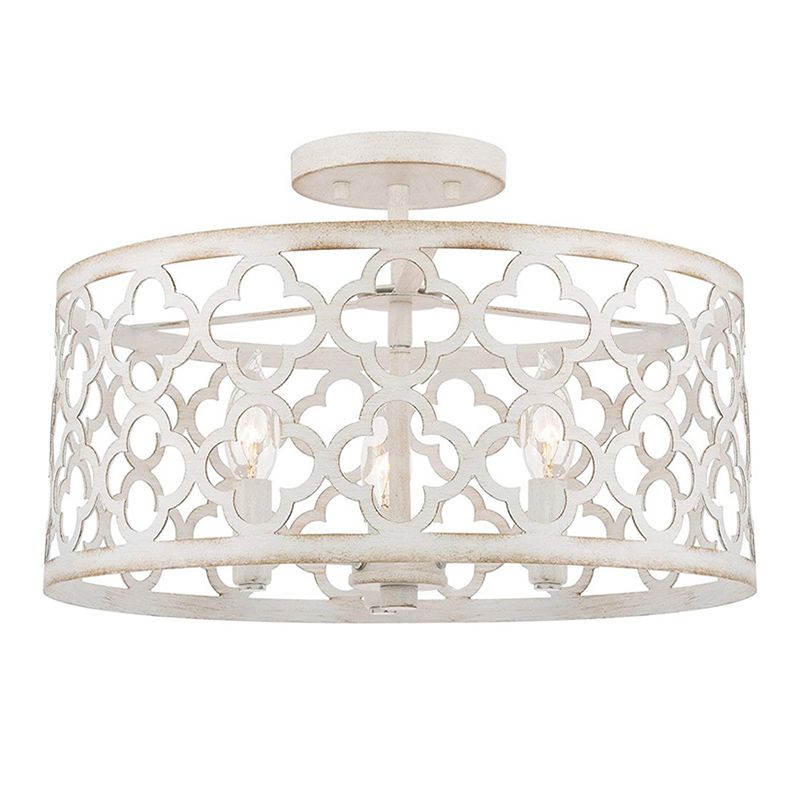 3-Lights Candlestick Industrial Style Ceiling Light with Flower-shaped Hollow Iron Cage Shade for Dining Room