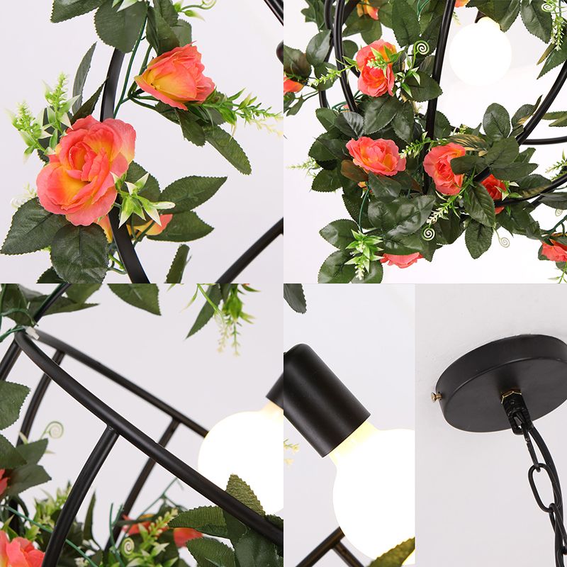 1-Light Hanging Pendant Light with Flower Basket Iron Contemporary Restaurant Light Fixture in Black