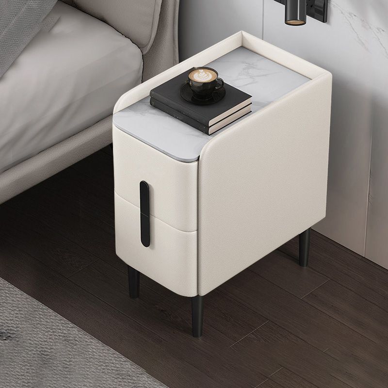 Glam Nightstand with 4 Legs 21.65" Tall 2 - Drawer Stone Top Night Table