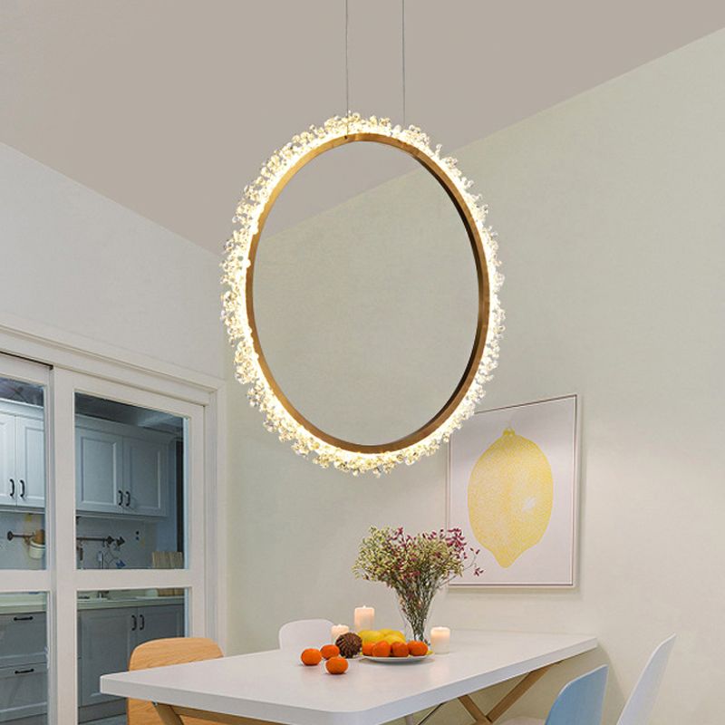 16"/23.5"/31.5" Dia Ring Chandelier Pendant Simplicity Crystal Golden LED Ceiling Light Fixture in White/Warm/Natural Light