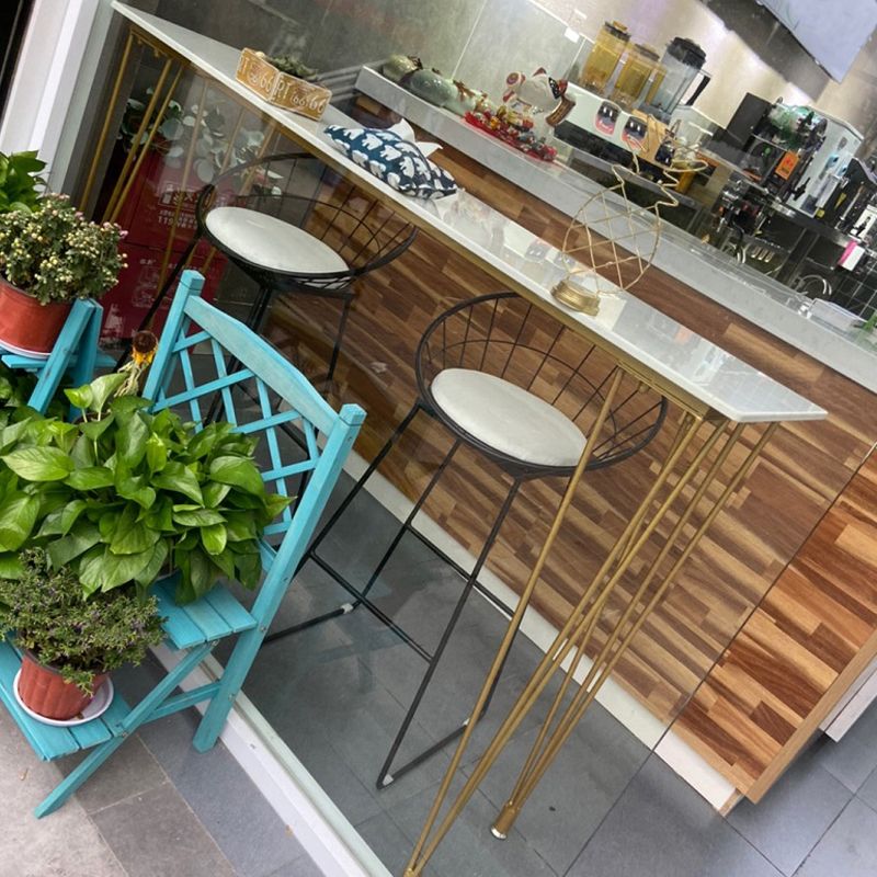 White Glam Style Table in Faux Marble and Metal Milk Tea Shop Bar Table