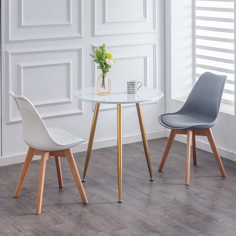 Nordic Glam Style Leather Dining Chair Armless Chair with Wooden Legs for Kitchen