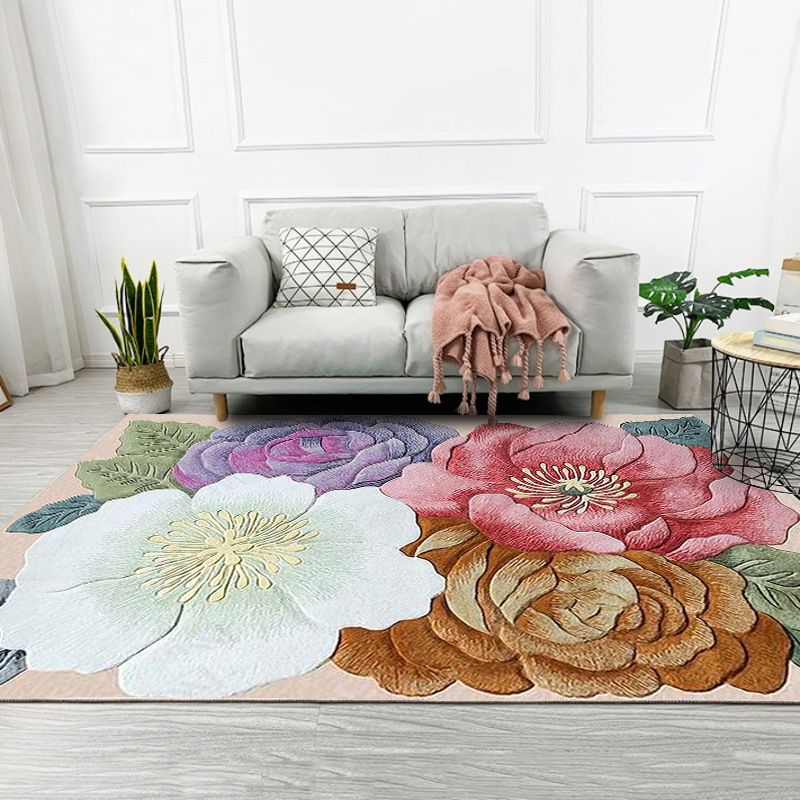 Retro Floral Pattern Rugolor Multicolor Shabby Chic Rapg Polyester Washable Not Slip Backing Area Tapis pour le salon
