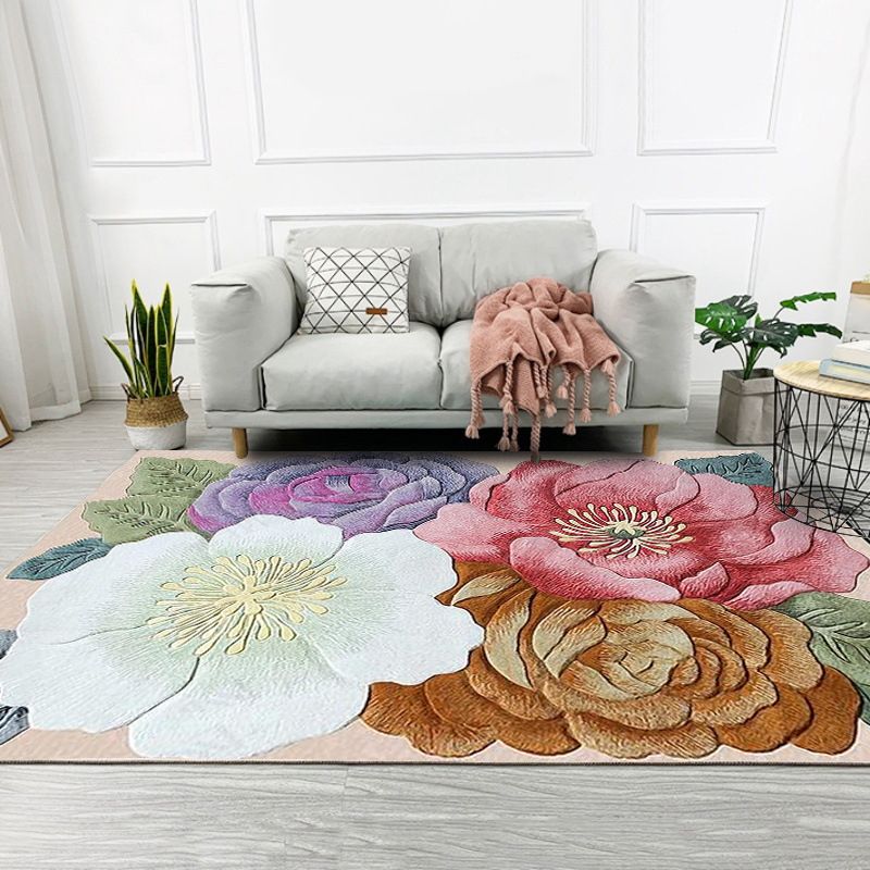 Retro floraal patroon Tapijt Multicolor Shabby Chic Tapyester Wasbaar Wasbaar Non-Slip Backing Area Rug voor woonkamer