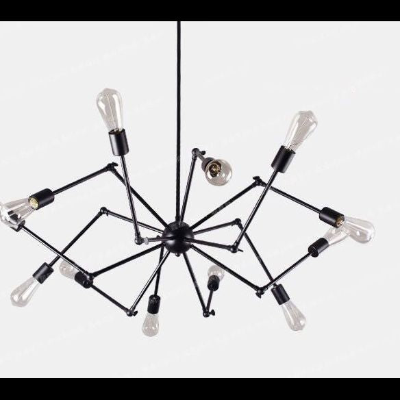 Industrial Exposed Chandelier Light Fixture Metal Pendant Light Fixture in Black