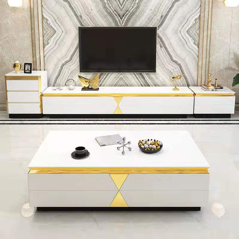 16" W Glam TV Media Stand Enclosed Storage Glass TV Media Console with Drawers