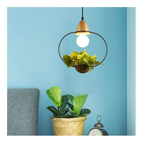 Vintage stijlvolle open kooi suspensie licht 8,5 "/11" breed 1 licht metallic hanger lamp met bloempot in zwart/wit