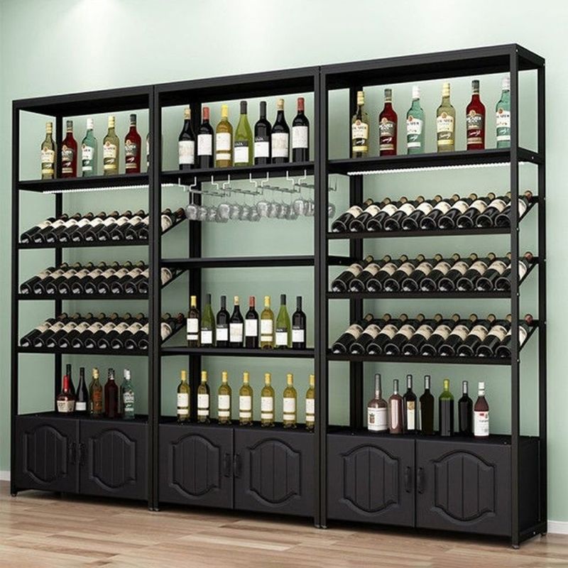 Freestanding Mid-Century Modern Wine Holder Wood and Metal Wine Jail Manufactured Wood